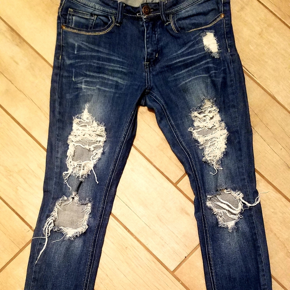 Machine Distressed Skinny Jeans